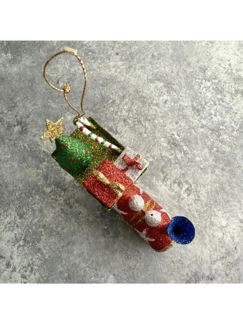 Pier 1 Red Locomotive Train Glitter Ornament